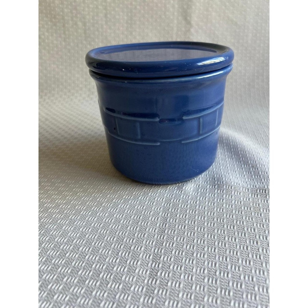 Longaberger Pottery Woven Traditions 1 Pint Salt Crock w/ Lid Cornflower Blue